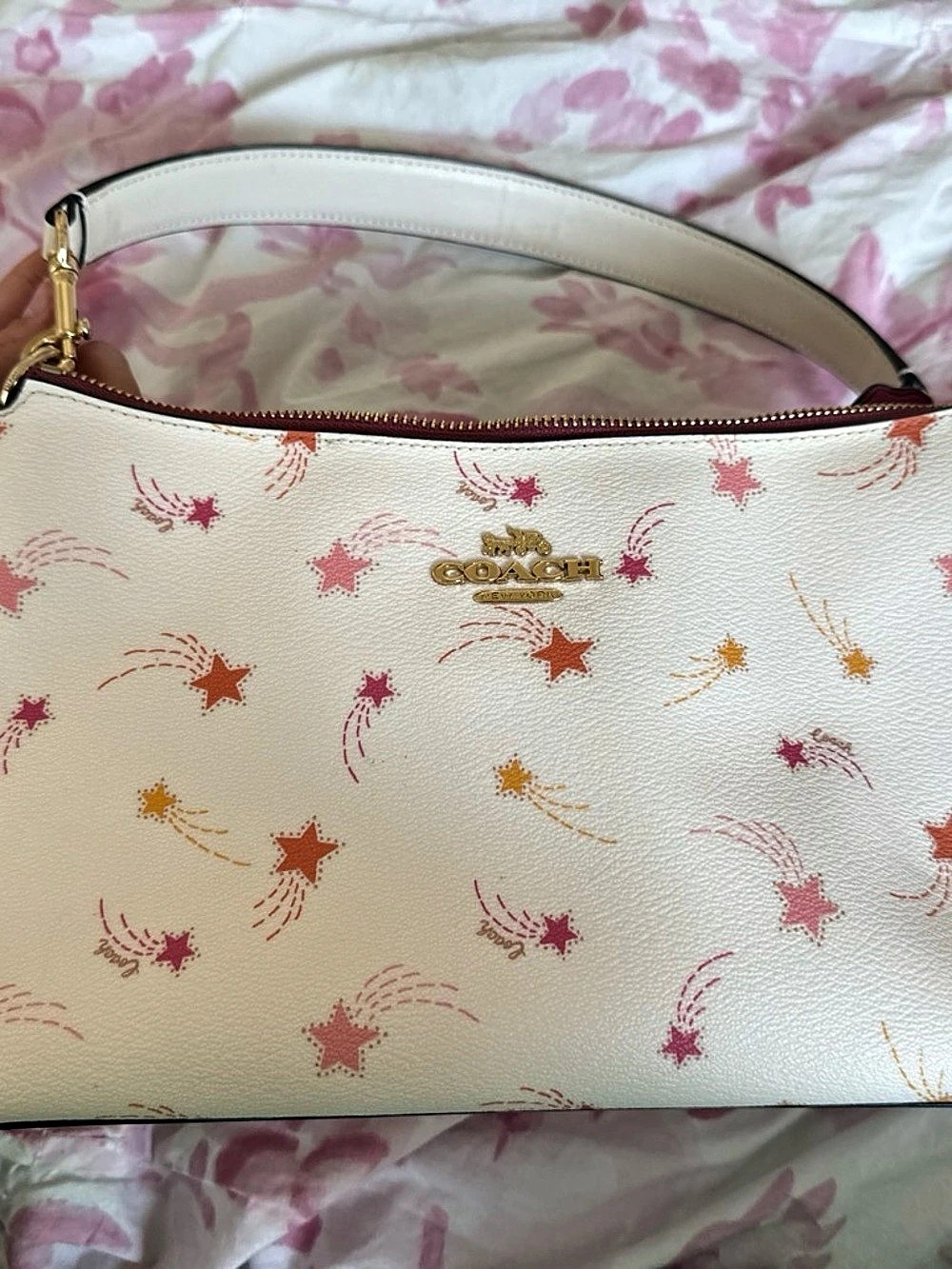 Coach Star Print Shoulder Bag in White & Pink and orange Like New